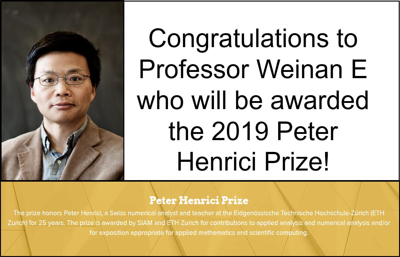 Professor weinan e awarded the 2019 peter henrici prize the program
